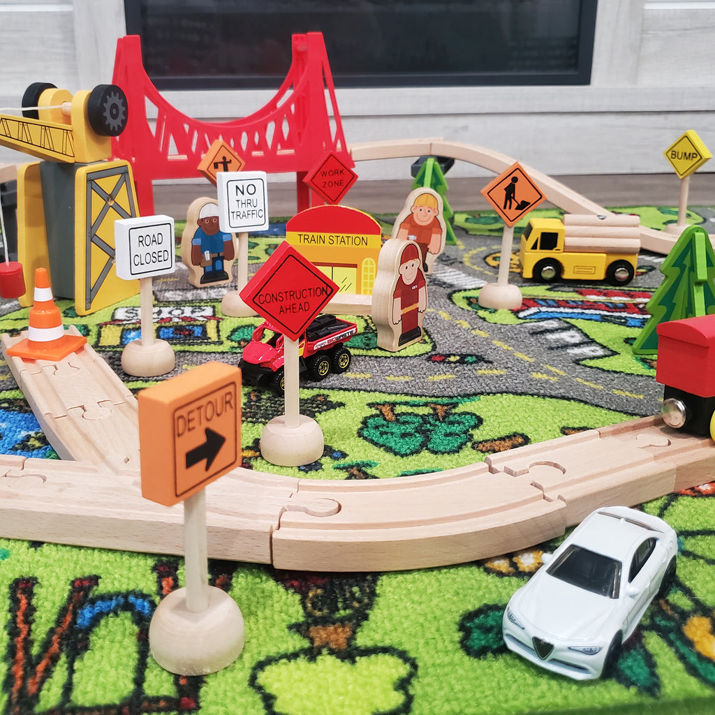 Toy Wooden Road Construction Traffic Sign Set - sh849att0717slk