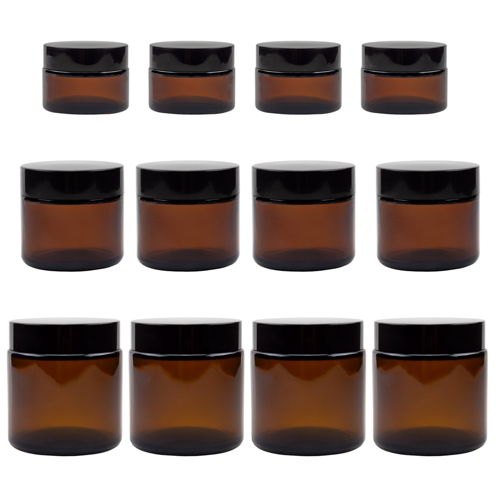 Combo Pack of 1, 2 & 4oz Amber Glass Jars (12 Total) - sh1119cb0Cmbo