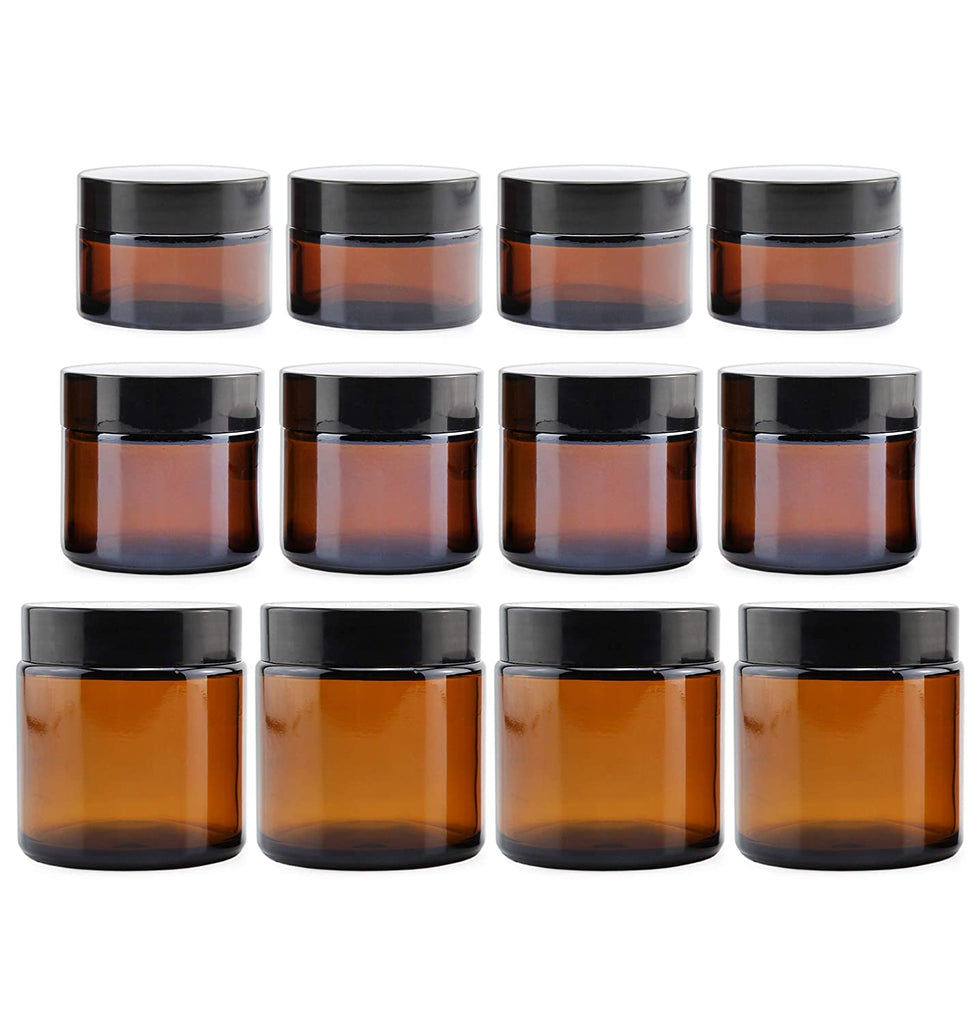 Combo Pack of 1, 2 & 4oz Amber Glass Jars (12 Total) - sh1119cb0Cmbo