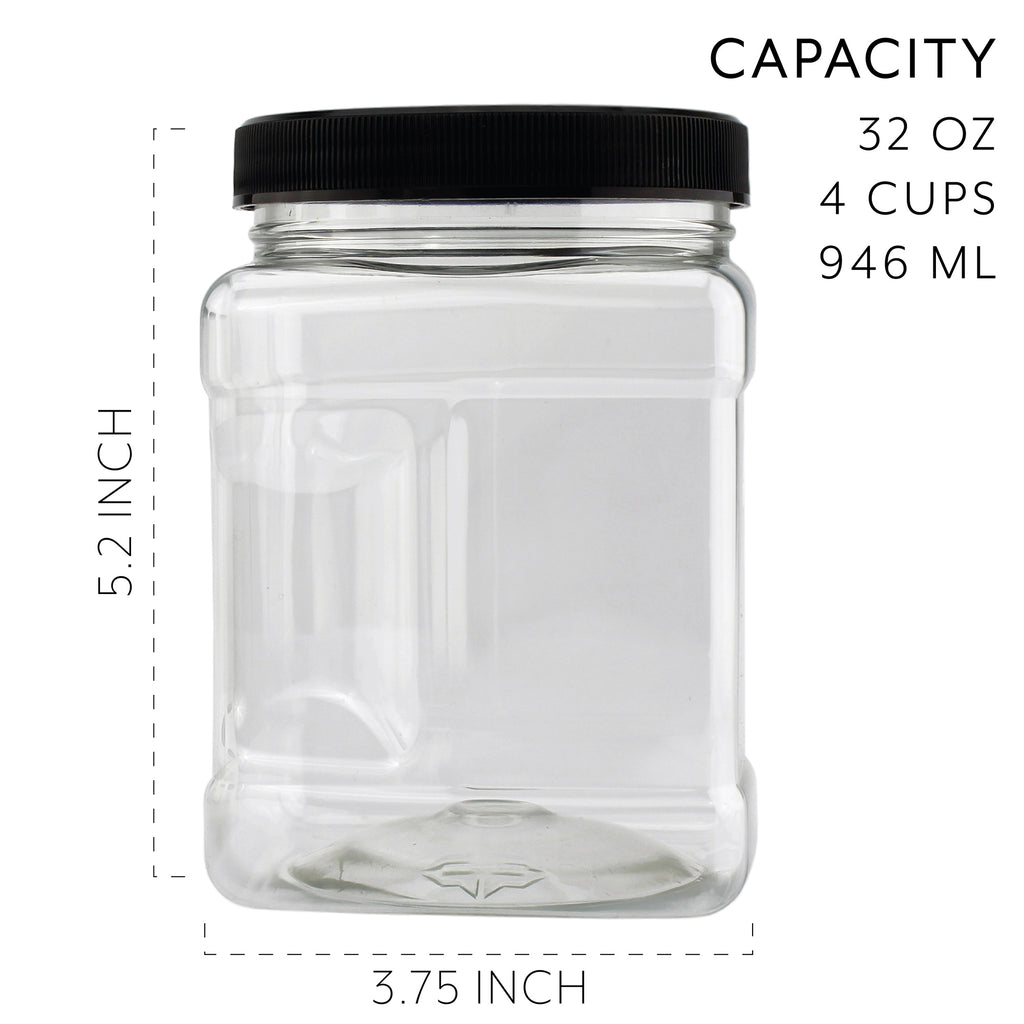 32oz Square Plastic Jars (Case of 108) - 27X_SH_1470_CASE