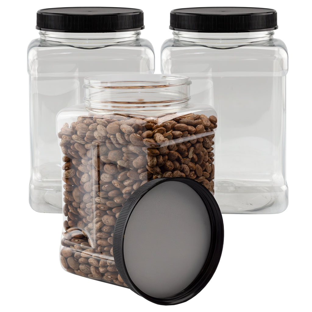 48oz Square Plastic Jars (3-Pack) - CBKit004