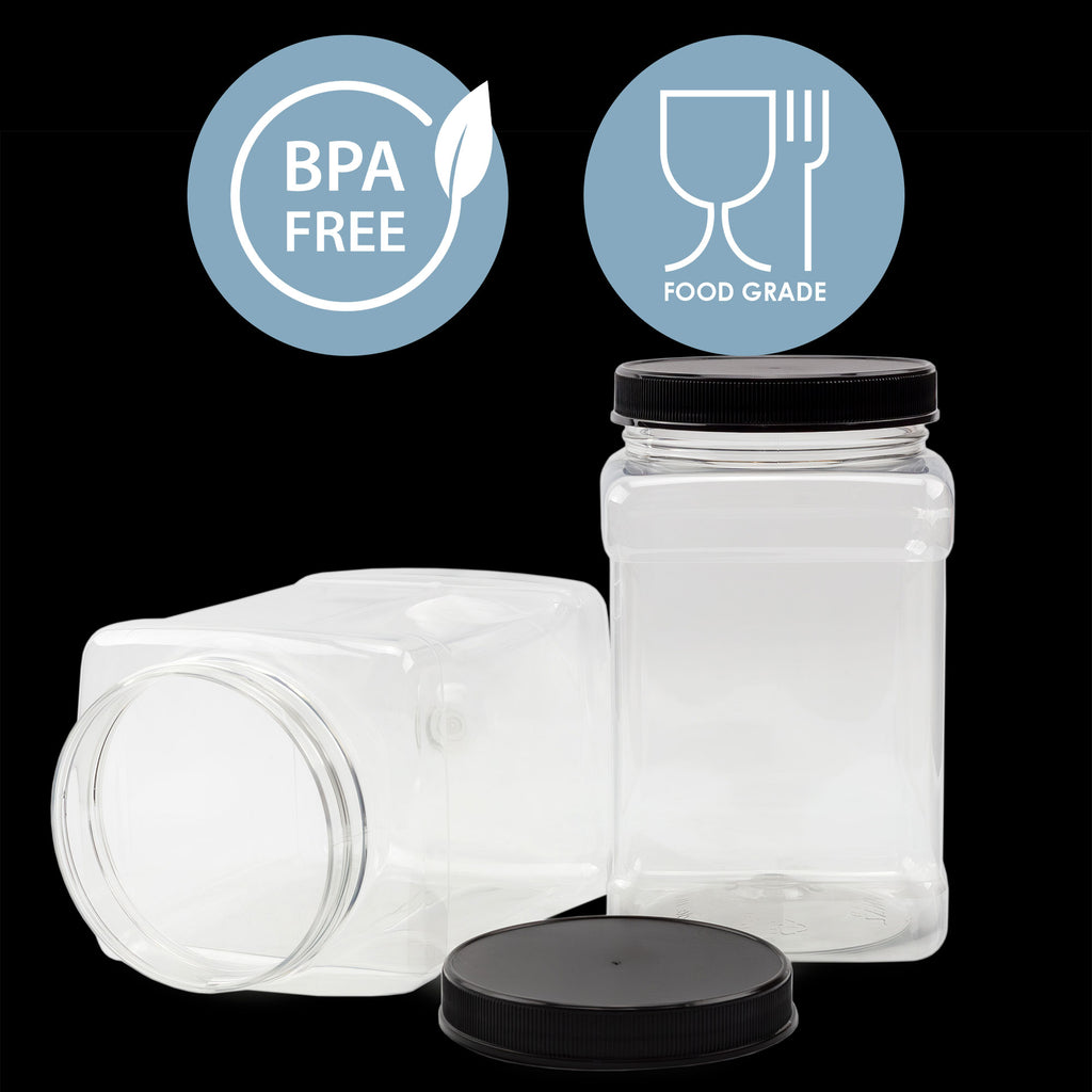 48oz Square Plastic Jars (3-Pack) - CBKit004