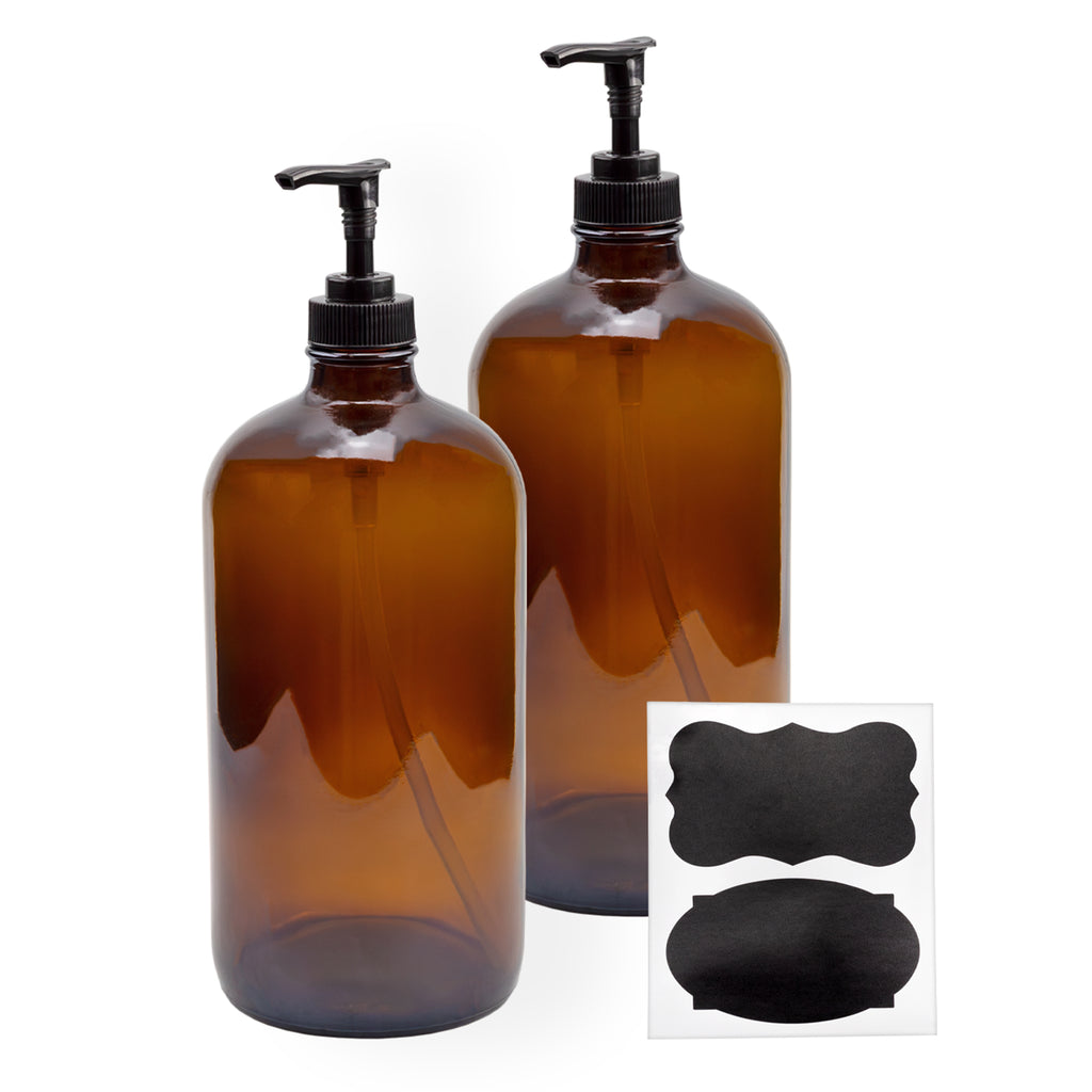 32oz Amber Glass Lotion Pump Bottles (2-Pack) - sh1425cb032oz