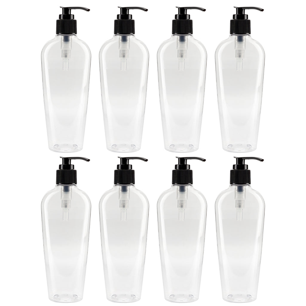 8oz Clear Oval-Shaped Plastic Lotion Bottles w/Black Pump Dispensers (8-Pack) - sh1617cb0OVAL