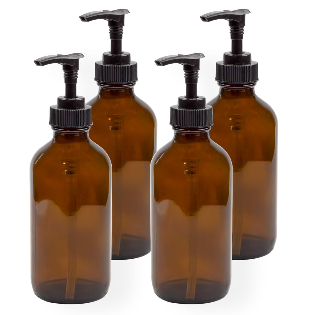 8oz Amber Glass Pump Bottles (4-Pack) - sh1395cb0a8oz
