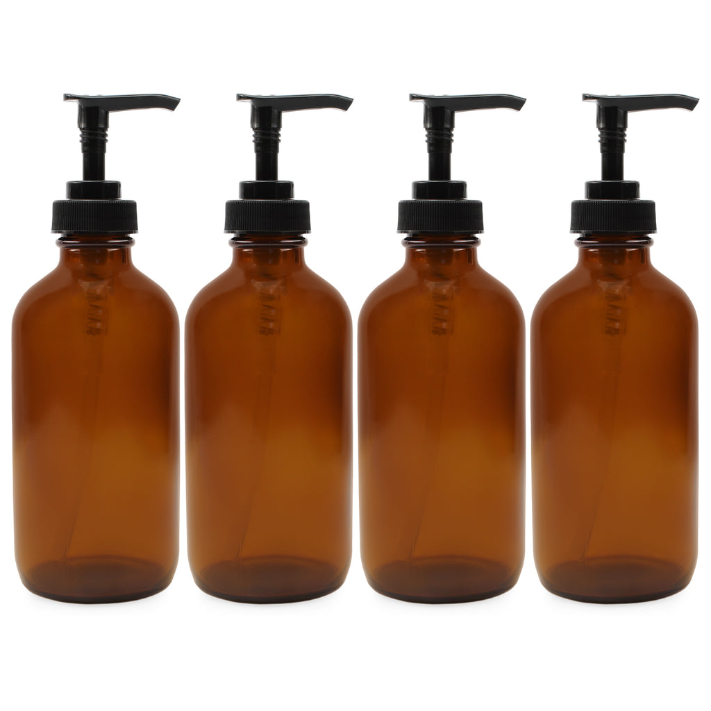 8oz Amber Glass Pump Bottles (Case of 48) - 12X_SH_1395_CASE