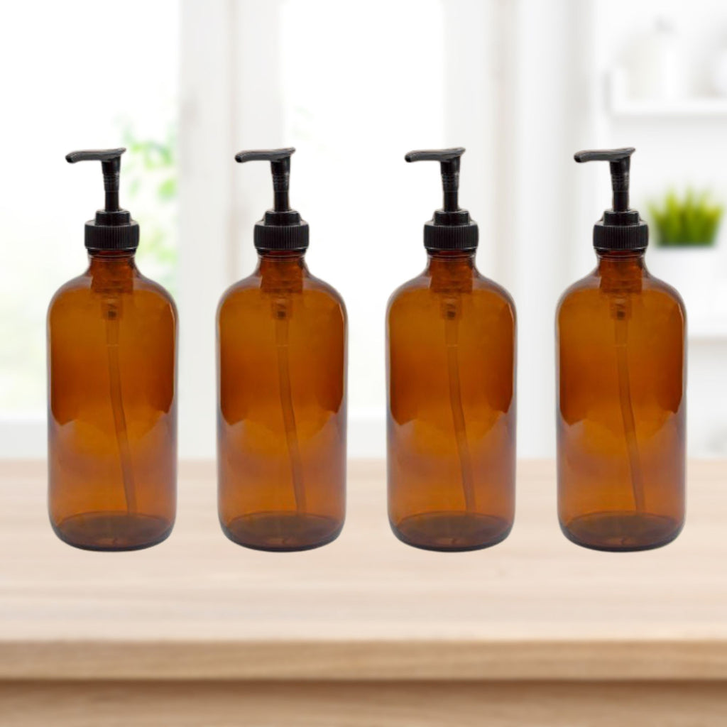 8oz Amber Glass Pump Bottles (4-Pack) - sh1395cb0a8oz