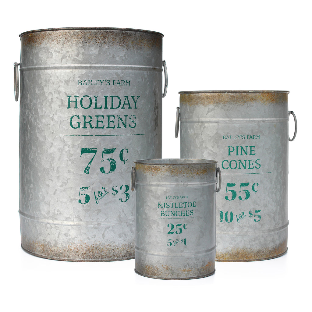 Christmas Galvanized Greenery Buckets (Case of 4 Sets) - 4X_SH_1284_CASE