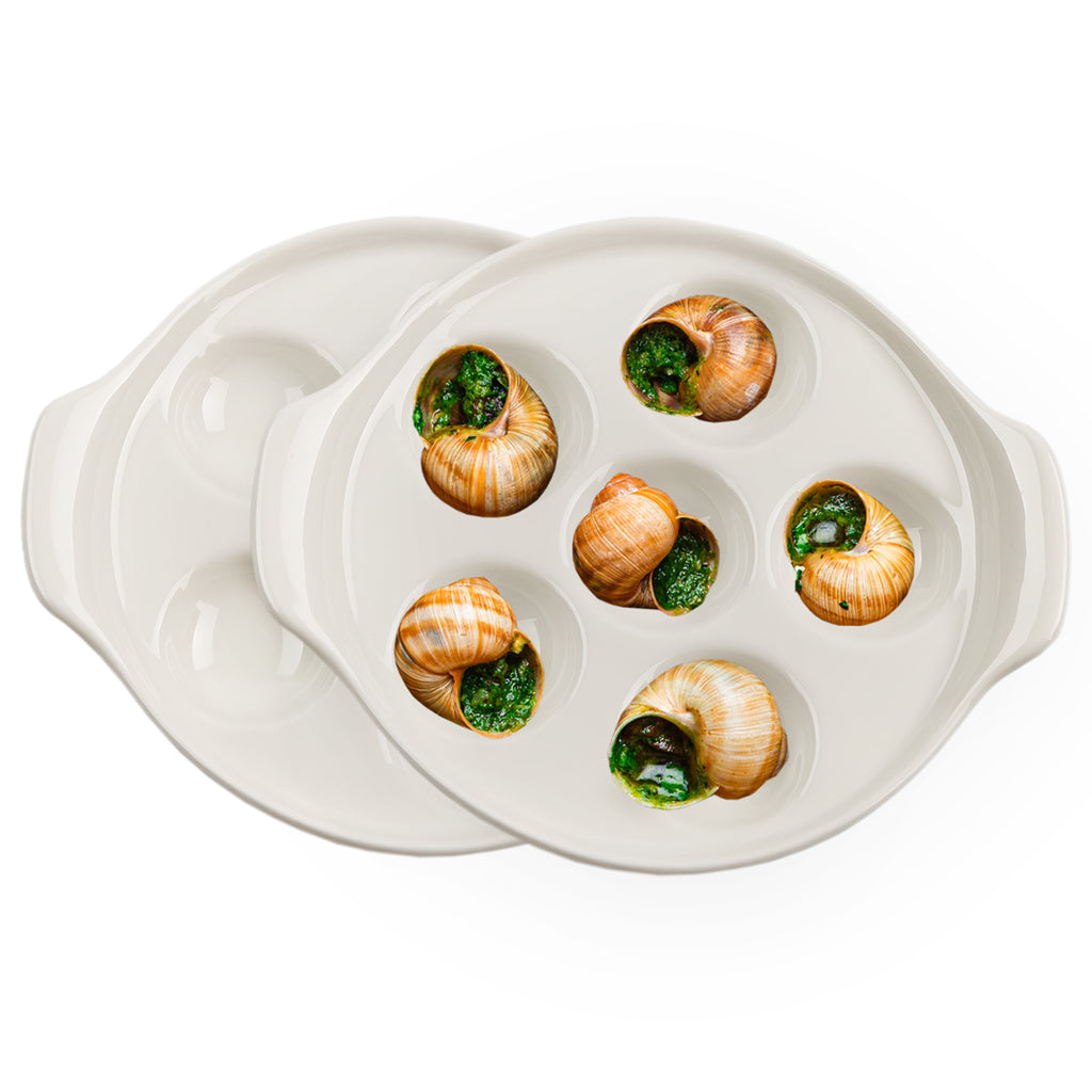 White Ceramic Escargot Plates (2-Pack) - sh1322cb0Snail