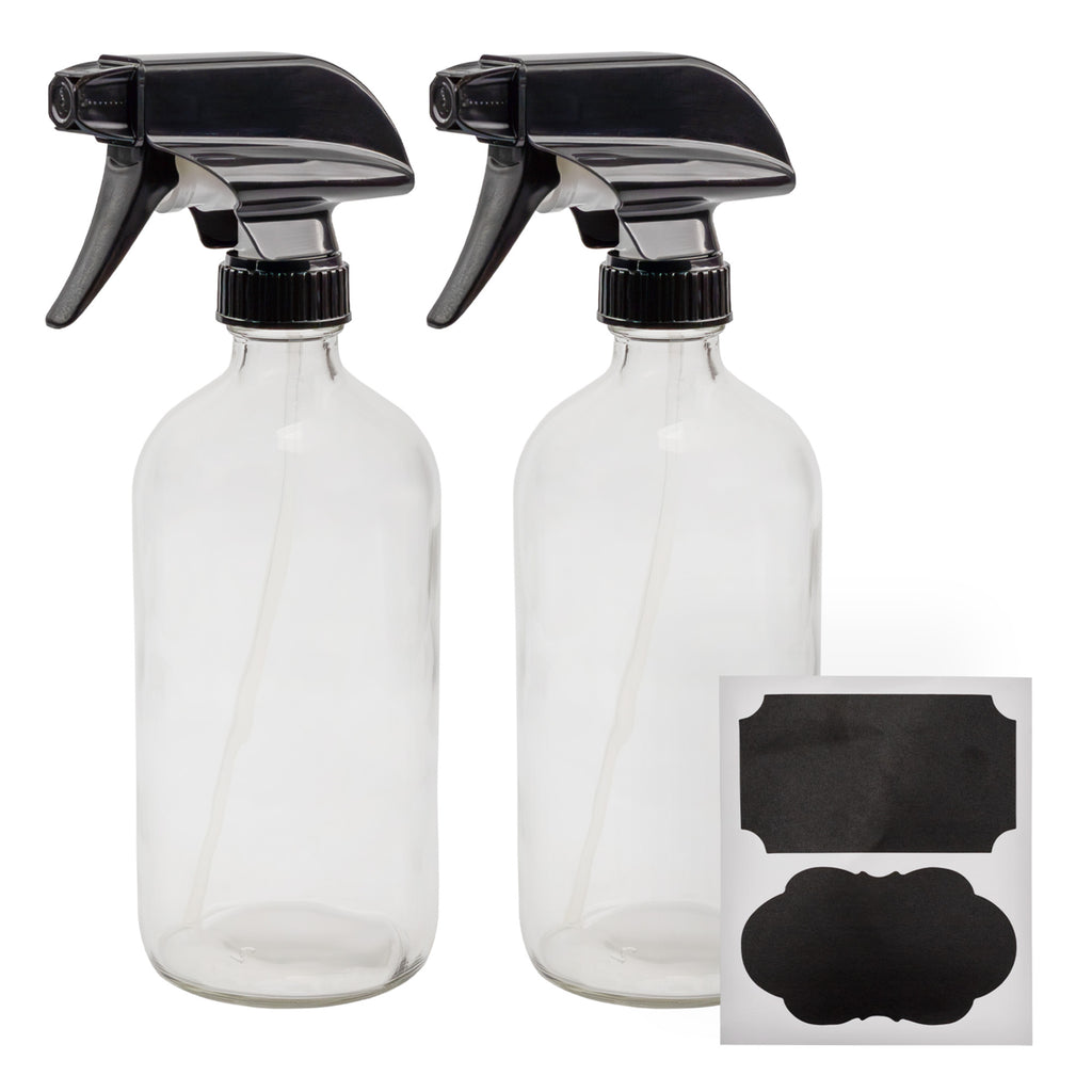 16oz Clear Glass Spray Bottles w/Chalk Labels (2 Pack) - sh894cb0CLEAR