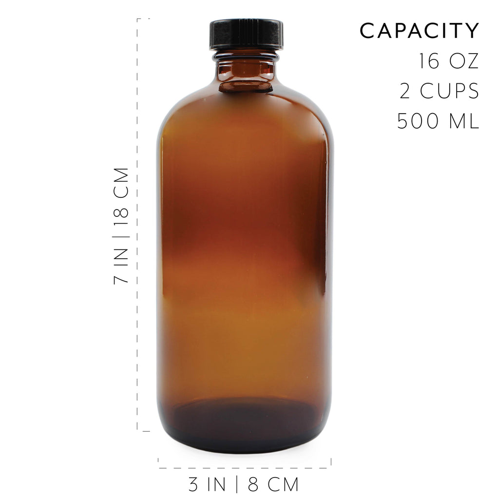 16oz Amber Glass Bottles w/ Reusable Chalk Labels and Lids (2 Pack) - sh1005cb016oz
