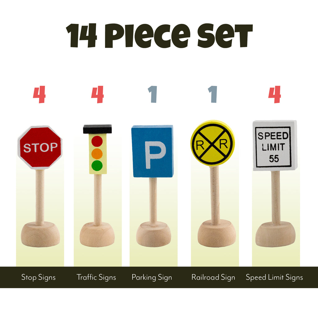 Kids Wooden Street Signs Playset (14-Piece Set) - sh124att0Signs
