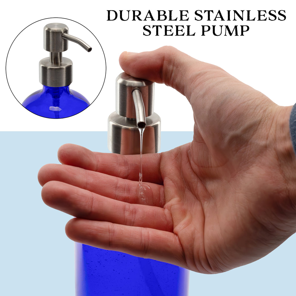 16oz Cobalt Blue Glass Bottles w/Stainless Steel Pumps (2-Pack) - sh865cb0aep