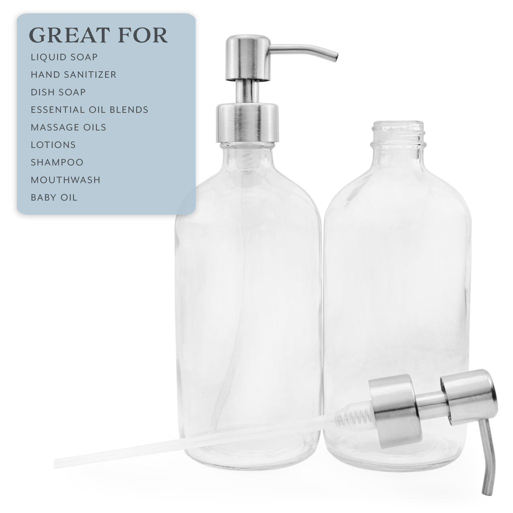 16oz Clear Glass Bottles w/Stainless Steel Pumps (Case of 40) - 20X_SH_869_CASE