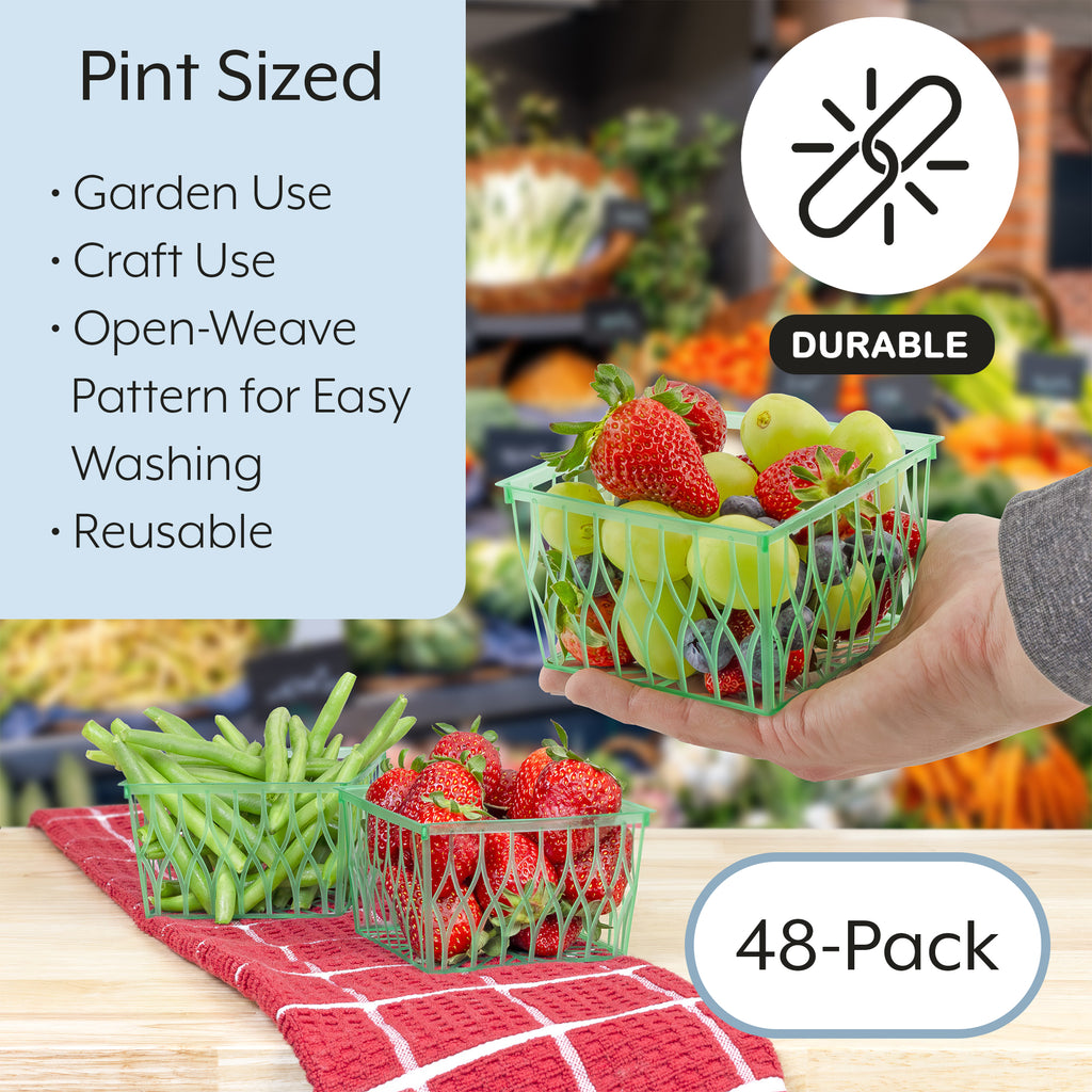 48-Pack Pint Size Plastic Berry Baskets, 4-Inch Berry Boxes with Open-Weave Pattern (48 Boxes) - CBKit005