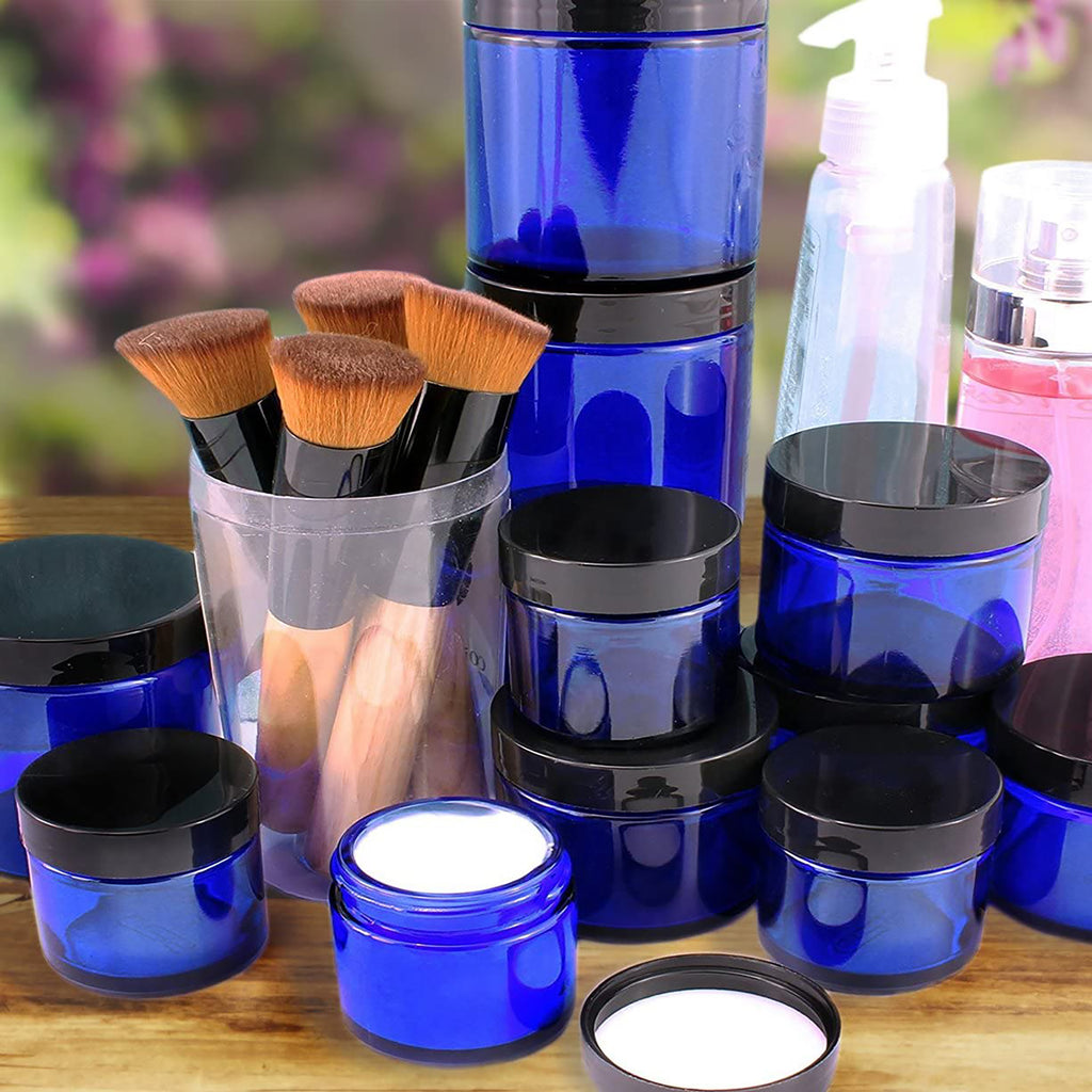 Combination 12 Pack of Cobalt Blue 1oz & 2oz Glass Straight Sided Jars - sh910cb0Combo