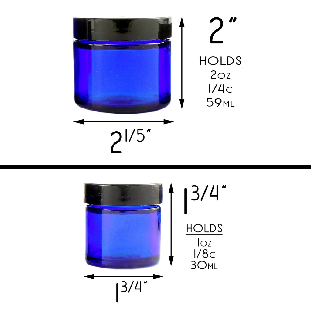 Combination 12 Pack of Cobalt Blue 1oz & 2oz Glass Straight Sided Jars - sh910cb0Combo