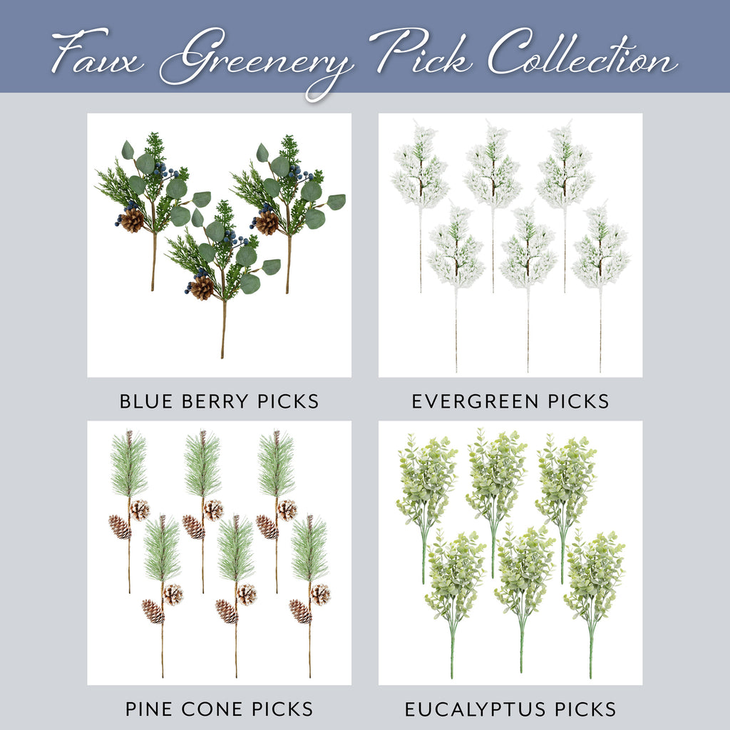 Flocked Evergreen Greenery Picks (6-Pack) - sh1764ah1Evgrn