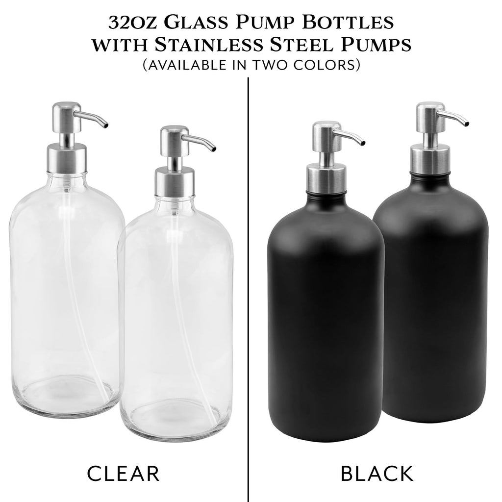 32oz Glass Pump Bottles w/ Stainless Steel Pumps (2-Pack) - Var32ozPumpSS